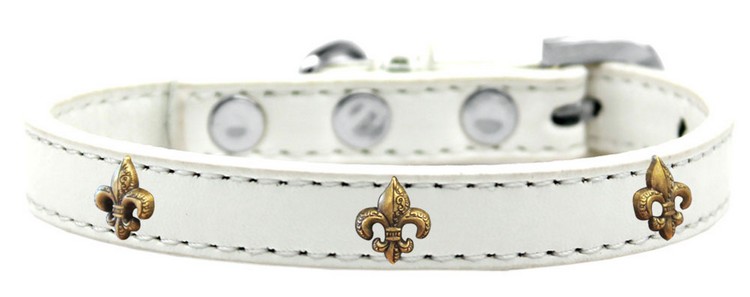 Bronze Fleur De Lis Widget Dog Collar White Size 10